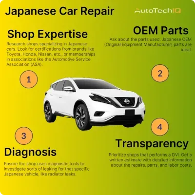 A good japanese car repair includes shop expertise, proper diagnosis, service transparency, and reliable Japanese OEM Parts