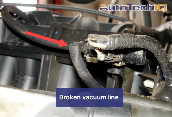 A broken vaccum line, causing oil leaks and subsequent warnings on the dashboard