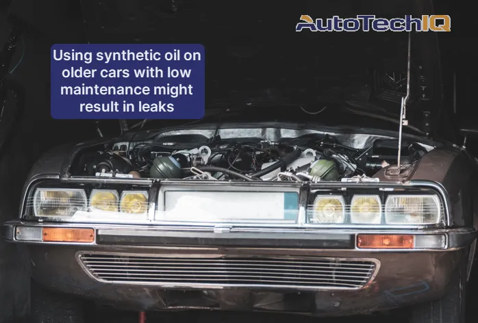 Using synthetic oil in older engines with high mileage that were using conventional oil before might be a bad idea and cause leaks or other problems