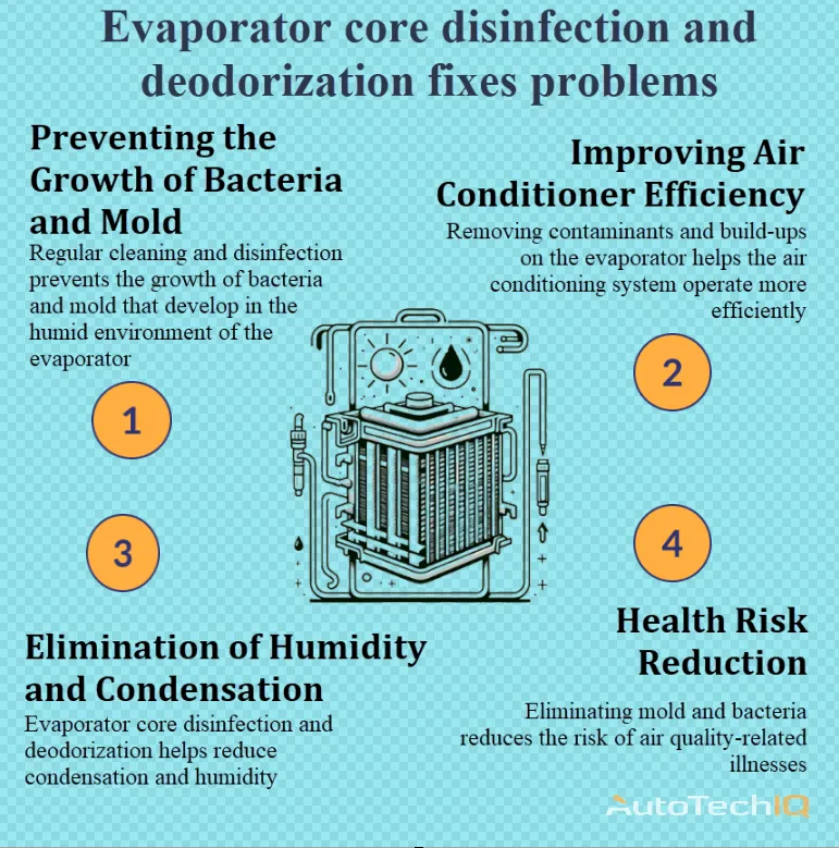 Evaporator core disinfection and deodorization