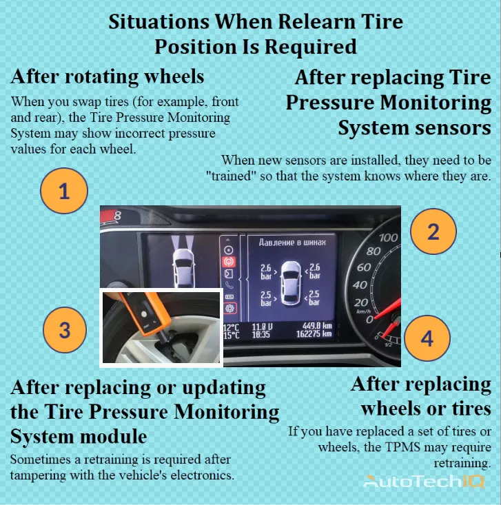 Relearn tire position with information about the need for implementation