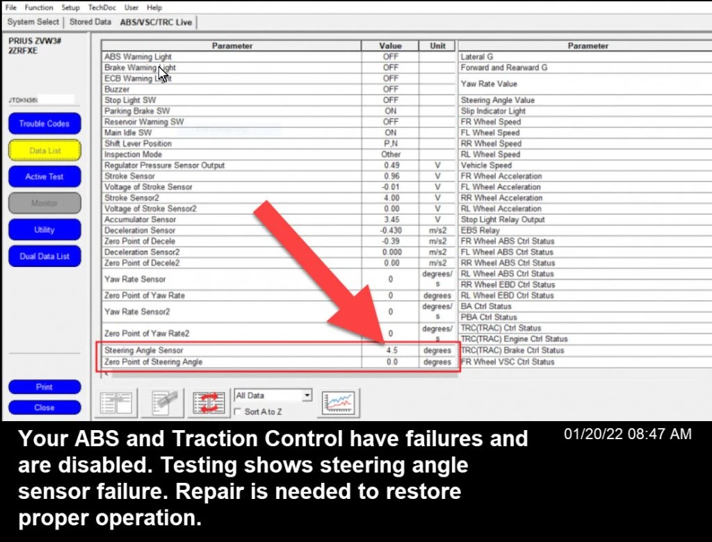 Steering sensor failure