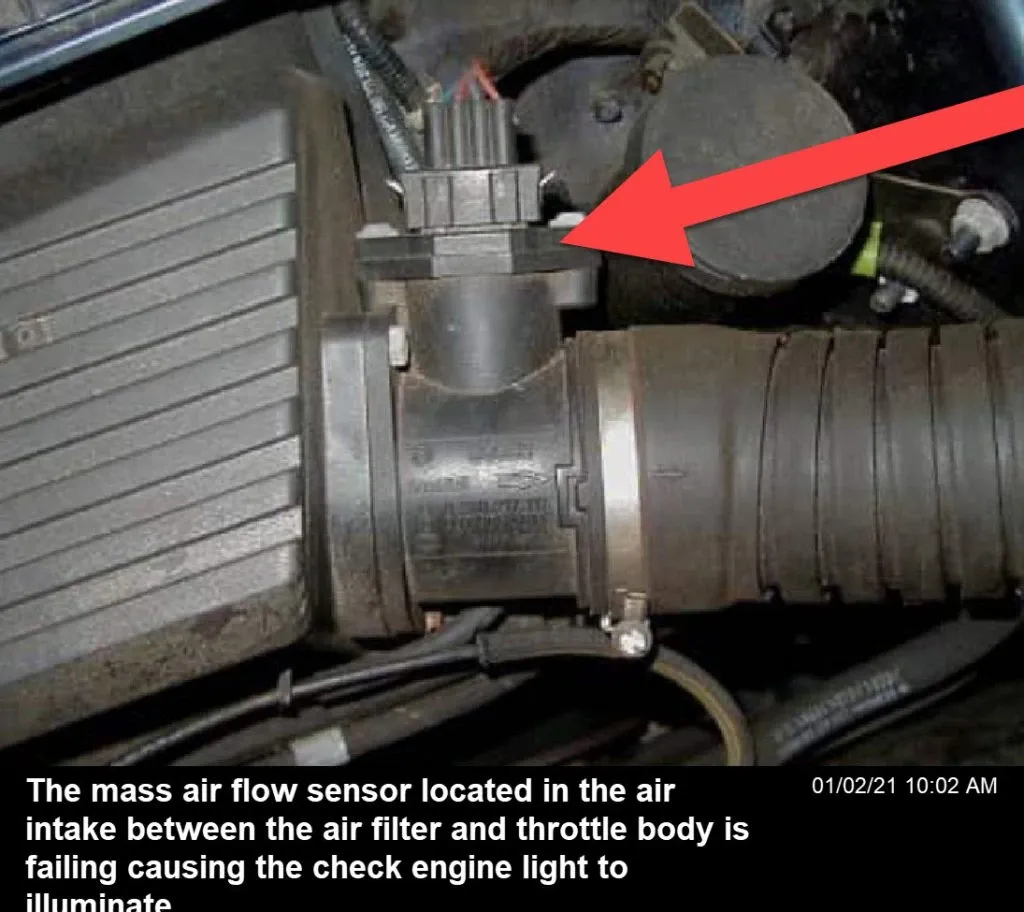 Faulty mass airflow has internal failures, causing the check engine light to appear on the dashboard and making the car lose performance