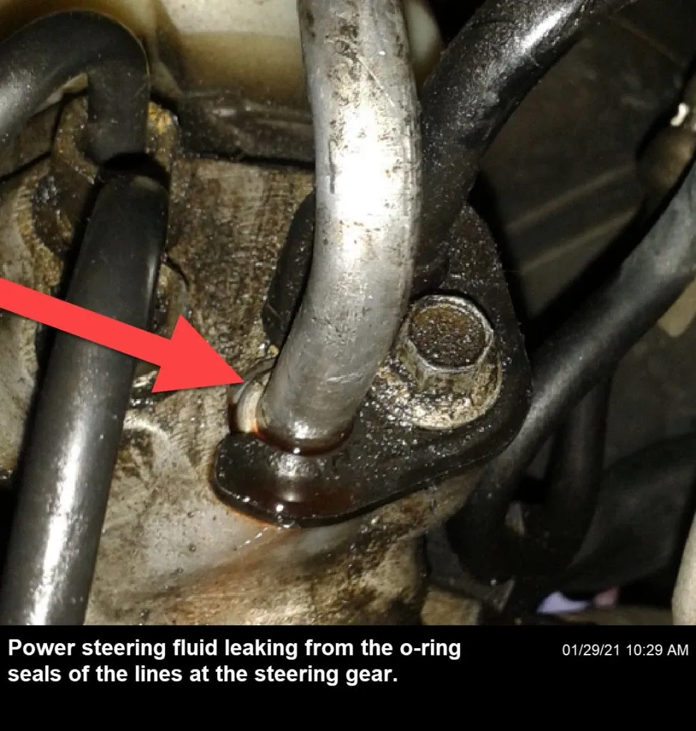 Faulty O-ring seals allowing the power steering fluid to leak